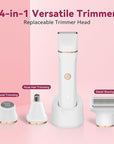Electric Bikini Trimmer for Women - 4 in 1 Electric Shaver for Women, Waterproof Pubic Hair Trimmer and Facial Hair Remover, Replaceable Razors & Nose Hair Trimmer, Rechargeable Women's Grooming Kit