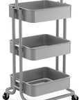 Pipishell 3 Tier Mesh Utility Cart, Rolling Metal Organization Cart with Handle and Lockable Wheels, Multifunctional Storage Shelves for Kitchen Living Room Office Grey