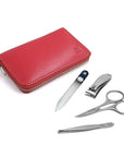 GERMANIKURE 4pc Travel Manicure Set - FINOX Stainless steel tools handmade in Solingen Germany: Nail clipper, Cuticle scissor, Tweezer, Glass Nail file in Leather Case