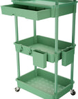 REBECAT 3 Tier Rolling Utility Cart with Drawer,Rolling Storage Cart,Storage Cart for Kitchen,Bathroom,Living Room, Organizer with Iron Wheels(Green)