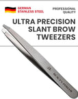 Professional Tweezers - Slant, Durable Lightweight German Stainless Steel, Ultra Precision Tweezers for Eyebrows, Facial Hair, Chin, and Ingrown Hair Removal - Gift (Matte Gray)