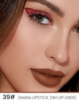 2-in-1 Dark Brown Lip Liner & Lipstick Set Kit for Women, Matte Lips Kit with Lip Liner Lip Stains Long Lasting Waterproof 24 Hour Lipstick and Lip Liners Combo Lipliners Pencil Set 39