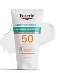 Eucerin Sun Sensitive Mineral Sunscreen Lotion SPF 50, Hypoallergenic, Fragrance Free Sunscreen with Zinc Oxide Protection, 4 Fl Oz Tube