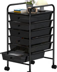 6 Tier Utility Rolling Cart with 6 Drawers Multipurpose Rolling Storage Cart with Wheels and Handles for Office Classroom Kitchen Bathroom Bedroom Organization Black