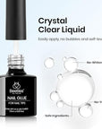 beetles Gel Polish 9 in 1 Gel Nail Glue for Clear Acrylic Nails Tips, Long Lasting Super Strong Brush Nail Glue for Fake Nails, Base Blooming Nail Gel, New Safe Formula, U V Light Cure