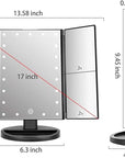 deweisn Tabletop Mount Trifold Lighted Vanity Mirror with 21 LED Lights, Touch Screen and 3X/2X/1X Magnification, Two Power Supply Mode Make up Mirror,Travel Mirror