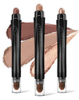 3Pcs Neutral Brown Eyeshadow Stick Set, Matte And Shimmer Creamy Eyeshadow Pencil, Shiny Pink Shadow, Waterproof Long Lasting Smoky Eye Makeup