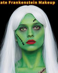 MEICOLY Complete Green Witch Makeup Kit,Wicked Costume Halloween SFX Frankenstein Makeup Set,Elphaba Green Face Paint for Character Cosplay Stage Performance Theater,Setting Powder,Yellow Face Paint