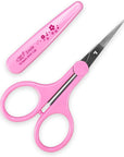 Eyebrow Scissors, Small Scissors for Facial, Nose, Eyebrow, Mustache, and Beard Hair Trimming & Grooming, Straight Edge, Pink Long Cap