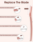 Dermaplane razor for women with 10 replaceable blades, dermaplaning tool for facial peach fuzz, eyebrows, exfoliation, and also suitable for shaving men beards, Rose Gold