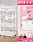 Goovilla Rolling Makeup Organizer Cart with Removable Drawer, 4 Tier Stable White Floor Skincare Storage Cart for Vanity, Cosmetic Display, Nail Polish, Perfume, Hair Stuff, Beauty, Bathroom(Plastic)