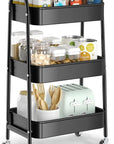EAGMAK 3 Tier Utility Rolling Cart, Metal Storage Cart with Handle and Lockable Wheels, Multifunctional Storage Organizer Trolley with Mesh Baskets for Kitchen, Living Room, Office, Garage (Black)