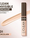 Covergirl Clean Invisible Concealer, Lightweight, Hydrating, Vegan Formula, Porcelain 101, 0.23oz