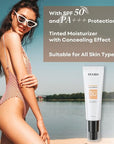 Tinted Sunscreen for Face, SPF 50 Face Sunscreen, Hydrating Sun Essence, Concealer Sunscreen, Lightweight Travel Size Against UVA and UVB Sun Protection, Beige 50ml / 1.7oz