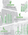 Manicure Set Professional Nail Clippers Pedicure Kit, 16 pcs Stainless Steel Nail Care Tools Grooming Kit with Luxurious Travel Leather Case for Thick Nails Men Women Gift (Green)