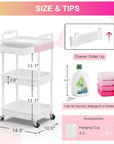 Goovilla 3 Tier Rolling Utility Cart Organizer with Removable Drawer, Stable and Sturdy White Rolling Storage Carts with 2 Lockable Wheels for Bathroom, Kitchen, Snack, Craft, Makeup, Baby Essentials