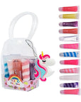 12Pcs Sparkle kids Lip Gloss Set with Unicorn Keychain Carrying Case, Assorted Flavors Moisturizing Shimmer Glossy Lip Party Favor Make-up for Girls and Teens Ages 5+