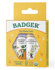 Badger Classic Organic Lip Balm Set - Yellow Box, Light Silky Long Lasting Lip Moisturizer Gift Set, All Natural Lip Balm Variety Pack Lip Set (Tangerine, Lavender Orange, Vanilla, Grapefruit), 4 pack