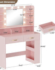 COMHOMA Vanity Desk with Lighted Mirror and Power Outlet, RGB LED Lights Makeup Vanity Set for Girls, Large Storage Capacity Dressing Table for Bedroom, 3 Lighting Modes Adjustable Brightness, Pink