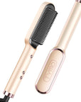 TYMO Ring Hair Straightener Brush – Hair Straightening Iron with Built-in Comb, 20s Fast Heating & 5 Temp Settings & Anti-Scald, Perfect for Professional Salon at Home, Peach