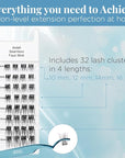 Ardell Seamless Extensions Refill Kit, Faux Mink, 32 Assorted Lengths, Customizable DIY Underlash Clusters for Natural Volume, Knotless Design