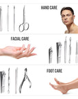 FAMILIFE Manicure Set, Nail Professional Kit Manicure Kits Nail Clipper Sets, 13PCS Stainless Steel Pedicure Sets Mens Grooming Tool, with Brown Leather Travel Case for Men