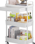 Calmootey 3-Tier Rolling Utility Cart with Drawer,Multifunctional Storage Organizer with Plastic Shelf & Metal Wheels,Storage Cart for Kitchen,Bathroom,Living Room,Office,White