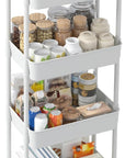 Sywhitta 4-Tier Plastic Rolling Utility Cart with Handle, Multi-Functional Storage Trolley for Office, Living Room, Kitchen, Movable Storage Organizer with Wheels, White