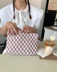 Pazimiik knitted checkered makeup bag