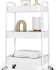 TOOLF 3-Tier Metal Rolling Cart with Wheels, Storage Utility Organizer Cart for Kitchen, Bathroom, Office, Baby Essentials & Makeup - Lockable Casters, Easy Assembly, Large Capacity, White