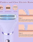 3-in-1 Electric Razor IPX7 Waterproof Bikini Trimmer Wet & Dry Use Painless Personal Trimmer Groomer for Ladies Face Body Legs Bikini Public Hairs Electric Lady Shaver with Replaceable Heads