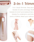 Electric Razor for Women, Hair Trimmer for Bikini Legs Womens Shaving Eyebrow Lips Body Face Beard Mustache Nose Arm Armpit Facial Hair Removal for Women's Shaver 4 in 1 Kit, Type-C Charging Port