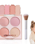 4 Colors Blush Palette for Cheeks,Face Matte Contour Blush Makeup Palette,Buildable Shimmer Facial Cheek Blusher Shades,Blendable Cosmetic Makeup Blush with Blush Brush 03