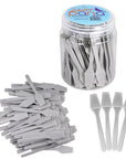 PANA 100pcs Brand Cosmetic Make Up Disposable Plastic 2.5" Spatulas Skin Care Facial Cream Mask Spatula (100 Pieces in a Container) (GRAY)