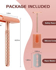 Double Edge Safety Razor for Women with Silicone Cover & 10 Blades for Travel Metal Eco-Friendly Reusable Single Blade Razor for Shaving (Rose Gold)