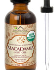 US Organic Macadamia Nut Oil Unrefined Virgin, USDA Certified Organic, Pure & Natural, Cold Pressed, Sourced in Kenya, in Amber Glass Bottle w/Glass Eye dropper for Easy Application (2 oz (Small))