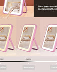 Pink Rechargeable Vanity Mirror with Lights, 10"×7" LED Makeup Mirror with Lights, Smart Touch Control Dimmable 3 Modes Light, Lighted Up Mirror for Makeup Desk, Bedroom, Dressing Room