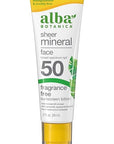 Alba Botanica Sunscreen for Face, Fragrance-Free Sheer Mineral Face Sunscreen Lotion, Broad Spectrum SPF 50, Water Resistant and Biodegradable, 2 fl. oz. Bottle (Packaging May Vary)