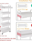 Calmootey 5-Tier Rolling Utility Cart with Drawer,Multifunctional Storage Organizer with Plastic Shelf & Metal Wheels,Storage Cart for Kitchen,Bathroom,Living Room,Office,White