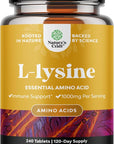 L Lysine 1000mg per serving Nutritional Supplements - L-lysine Essential Amino Acids for Eye Health Lip Care Bone Support Immune System Support Muscle Growth and Vegetarian Collagen - 240 Tablets