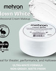 Mehron Makeup Clown White Professional Face Paint Cream Makeup | White Face Paint for Stage, Film, Cosplay, & Mime | Halloween Clown 7 oz (198g)