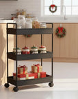 Ronlap 3 Tier Slim Rolling Storage Cart with Wheels Plastic Utility Cart Organizer for Snack Craft Art Postpartum Baby Diaper Nail Makeup in Bathroom Laundry Room Kitchen Bedside Narrow Space, Black