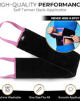 Bronze Tan Self Tanner Back Applicator - Tanning Mitt For Sunless Tanning Mousse or Lotion - Tan your Back Quickly and Easily - Self Tanning Back Applicator - Black with Pink Handles