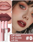 3-in-1Deep Burgundy Matte Lip Stain Kit | Waterproof Lip Liner + Hydrating Matte Lip Gloss + Nourishing Lip Oil | Long Lasting Plumping to Create Perfect Lip Makeup.08#