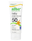Alba Botanica Baby Sunscreen for Face and Body, Sheer Mineral Sunscreen Lotion, Broad Spectrum SPF 50, Water Resistant and Fragrance-Free, 3 Fl Oz (Packaging May Vary)