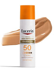 Eucerin Sun Tinted Age Defense Face Sunscreen Lotion SPF 50 with Hyaluronic Acid, Tinted Sunscreen for Face, Blendable Tint for All Skin Tones, Non Comedogenic and Hypoallergenic, 2.5 Fl Oz Bottle