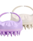 HEETA Scalp Massager Hair Growth Brush with Soft Silicone Bristles, Wheat Straw Handle, 2 Count (Beige & Purple, Round, All Hair Types)