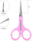 Eyebrow Scissors, Small Scissors for Facial, Nose, Eyebrow, Mustache, and Beard Hair Trimming & Grooming, Straight Edge, Pink Long Cap