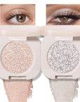 2Pcs Glitter Shimmer Sparkle Eyeshadow Palette Makeup for Green Blue Eyes, Light Brown&Sliver Glitter Shimmer eyeshadow Palette, Cream Iridescent Single Monochrome Eye Shadow Makeup