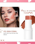 Blush Stick, Matte Cream Blush Stick for Cheeks, Lasting(06 Coral)